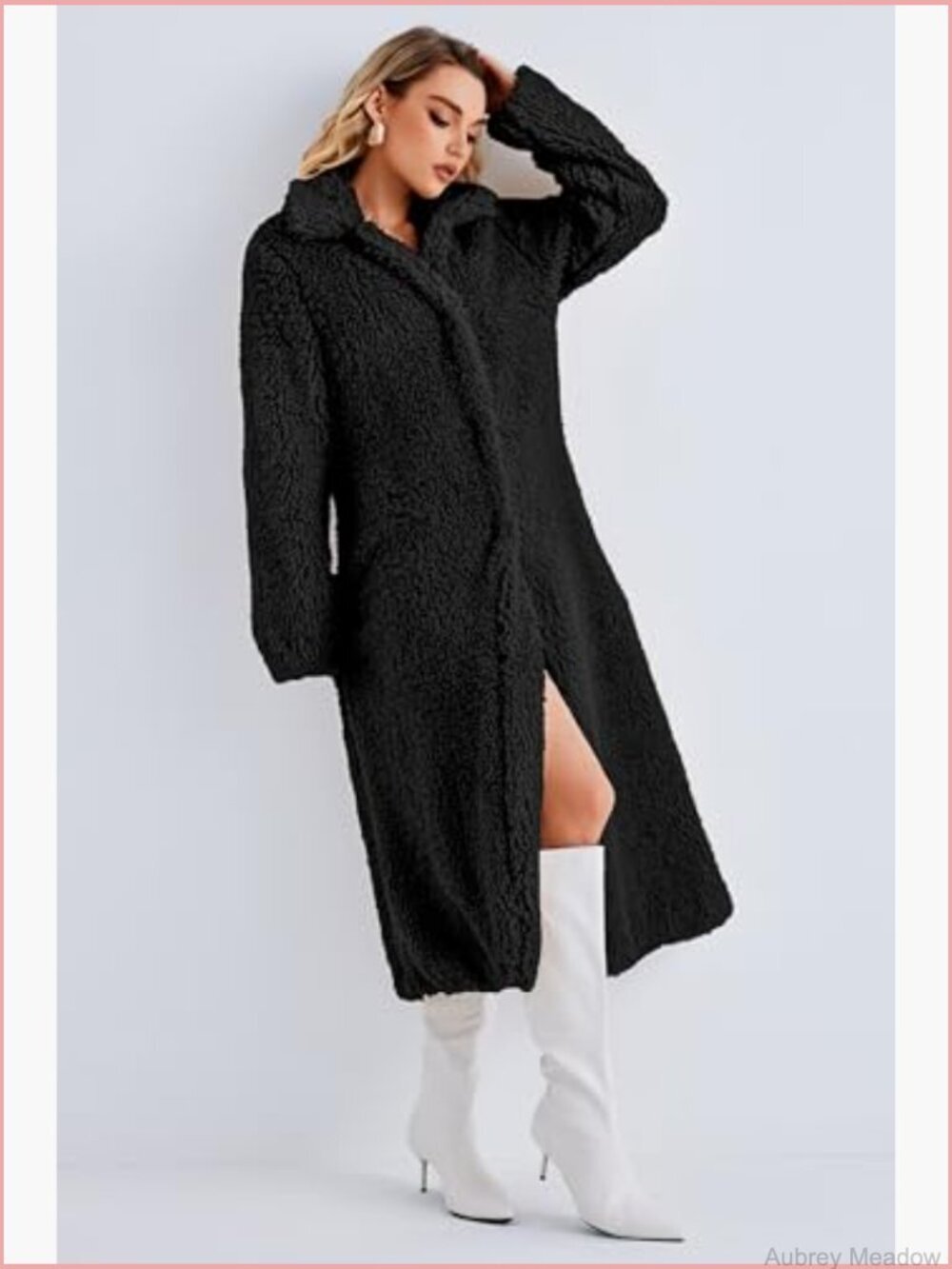 Faux Fur Open Front Long Cardigan Coat Winter Fuzzy Fleece Jacket Overcoat with - Picture 5 of 6